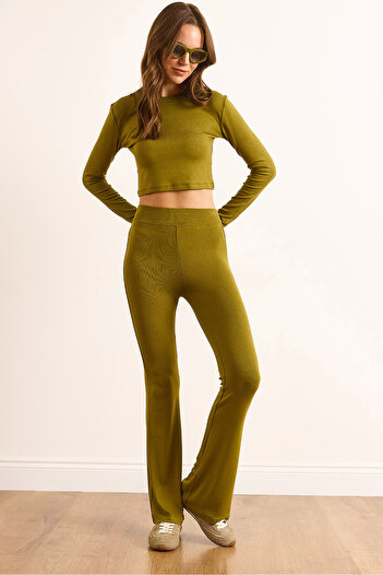Olalook Women's Oil Green Bottom Top Soft Textured Suit Tkm-19000424