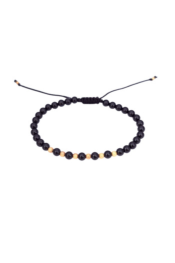 Abundo Bratara reglabila "Onix Gold Brushed" cu onix si argint 925 placat cu aur de 14k