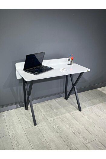 hey modüler mobilya Buse Çalışma Masası Ofis Bilgisayar Masası + Katlanır Sandalyeli 103 cm Metal Siyah Ayak