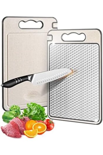 NECOMI Cutting Board with Sharpening Block, Stainless Steel and Wheat Straw PP, Double-Sided