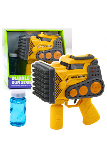 REBELS Bubble pistol with Soap, 56 Holes, Construction Design, Yellow Liquid