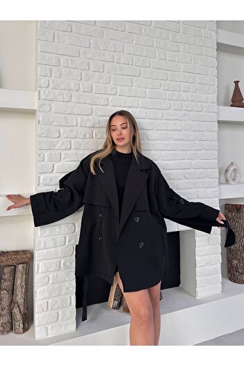 VESS MODA Kadın Kemer Detaylı Kısa Trençkot