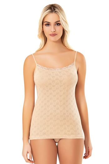 Bonnie Clyde Women's Heart Striped Lace Collar Thin Strap Ribbed Undershirt Skin 6'Li - Skin - Bcp1.Kop-6A01L3-Ten