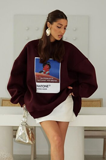The Champ Clothing Γυναικείο φόρεμα Oversize Βουργουνδίας – 3 Κλωστές Ανοιχτό, Ποδοσφαιρικός Λαιμός, Pantone - με στάμπα πριγκίπισσας