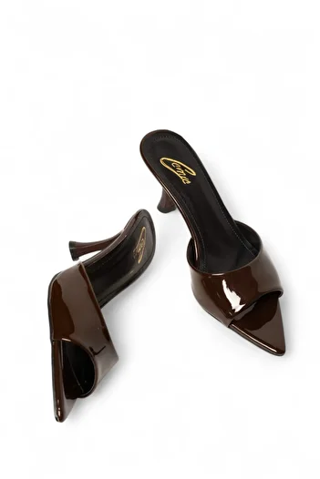 ELAIA SHOES Aurelia Brown Patent Leather Look Heeled Sandals