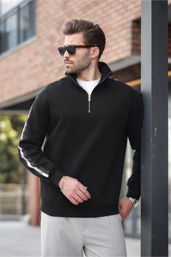 Madmext Black Zippered Half Turtleneck Men's Sweatshirt E7164