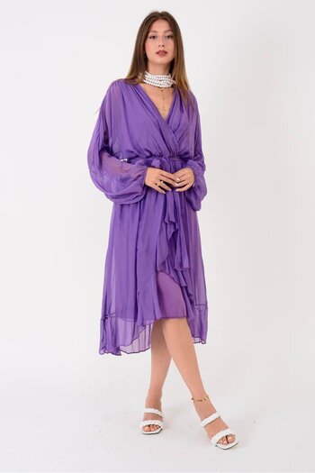 Park Moda 6151 Spello Fir Fir Detailed Double-Breasted Silk Dress