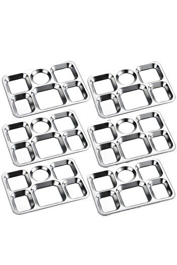 QUEEN 6 Divided Stainless Steel Plates with 6 Compartments