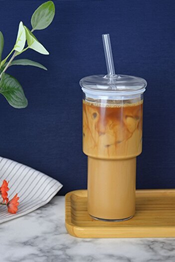 Qerhome Pinterest Glass Cup with Straw and Lid 500 ml Coffee and Presentation Cup I Cocktail Glass