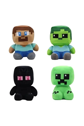 MASHASHOP Set 4 Plush Mascots, Minecraft Type, with Suction Cup, Multicolor, 25 cm
