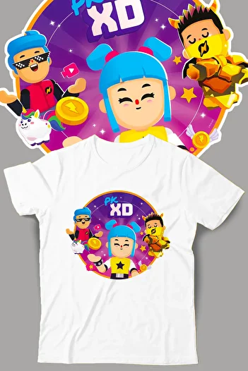 Store Pk Xd Game Character Pattern Printed Children's Black and White Tshirt