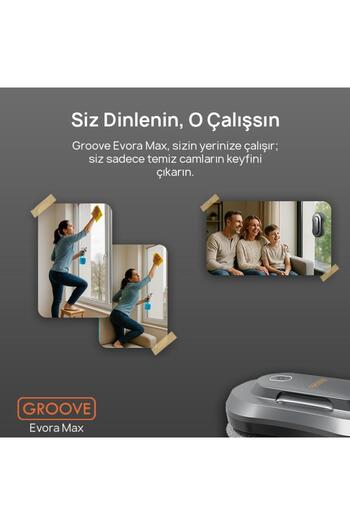 Groove Evora Max Akıllı Uygulama Kontrollü Cam Temizleme Silme Robotu +Yapay Zeka Desteği+Ultra Sess