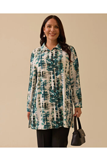 Gala-Xi Plus Size Shirt Collar Patterned Tunic