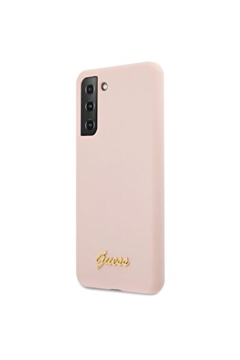 Guess Case for Samsung Galaxy S21+ 5G, Guess, Silicone Metal Logo Script, Pink
