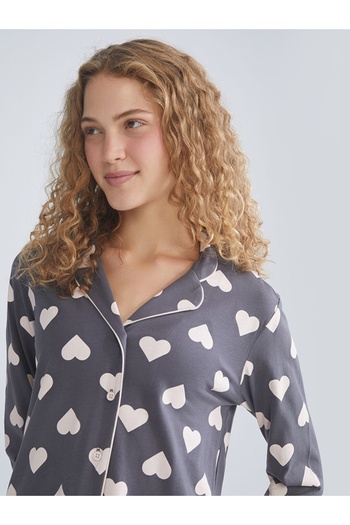 LC Waikiki Lcw Dream New Season Shirt Collar Heart Printed Maternity Pajamas Set