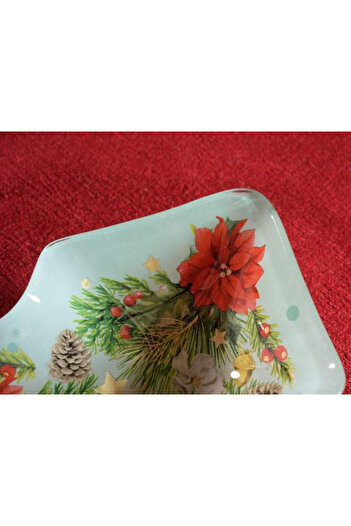 Decorer Set 2 platouri Craciun sticla 22x21.5x4 cm
