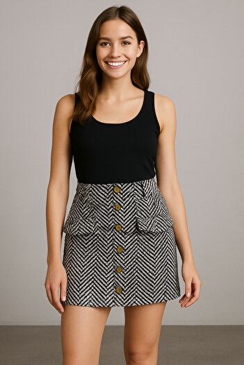 Noi Belis Mini Size Button Detailed Woven Skirt Aw25Et0002