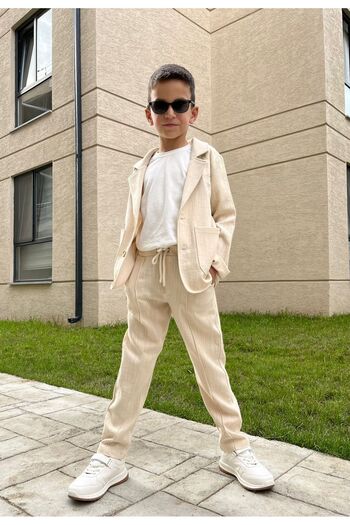 STAR GOGO KİDS New-Premium Quality Boy's Organic Linen, Comfortable Fit Suit (3 Pieces)
