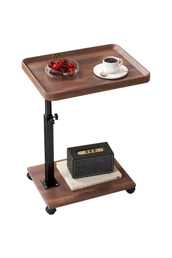 Rovitech Masuta cafea portabila, maro, cadru metalic negru, 2 blaturi MDF, 40x30cm, inaltime ajustabila