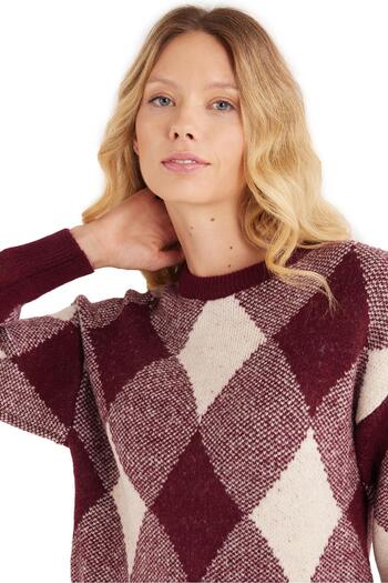 Tudors Pulover de damă, slim fit, cu decolteu, cu model, burgundă