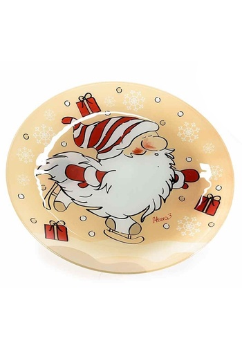 Decorer Cream red glass plate with Santa Claus design Ø 30 cm