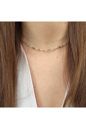 Abundo Basics necklace made of natural moonstone with 925 silver accessories, 40 cm