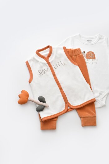 Magu Unisex Baby Organic Velvet Cotton Turtle Patterned Bottom-Top Set - Body Vest Pants