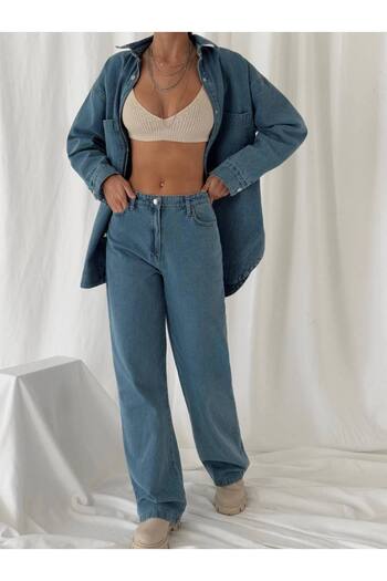 Lady Pixie Women's Denim Shirt Pants Set