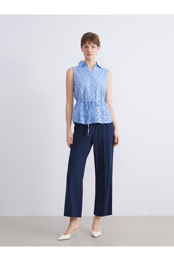 LC Waikiki Navy Blue Women's Wide Leg Pants with Elastic Waist