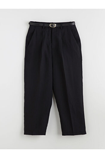LC Waikiki Black Waist Belted Carrot Cut Women's Pleated Trousers