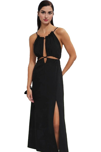 PayBuy Women's Maxi Bubble Crepe Woven Beach Dress Halter Neckline Summer's Indispensable Daily Use