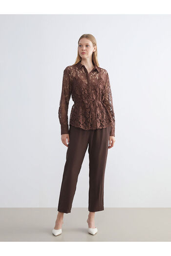 LC Waikiki Brown Elastic Waist Women's Trousers