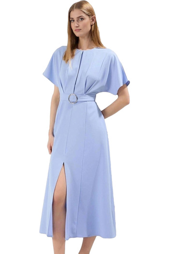 PayBuy Rochie midi pentru femei, cu mâneci liliac, talie cu centură, stil casual, weekend, indispensabil vara