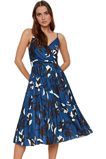 PayBuy Women's Pleated Midi Dress Floral Print V Neck Thin Strap Summer Casual Summer Essential
