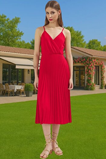 PayBuy Women's Pleated Midi Dress Floral Print V Neck Thin Strap Summer Casual Summer Essential