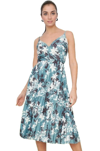 PayBuy Women's Pleated Midi Dress Floral Print V Neck Thin Strap Summer Casual Summer Essential
