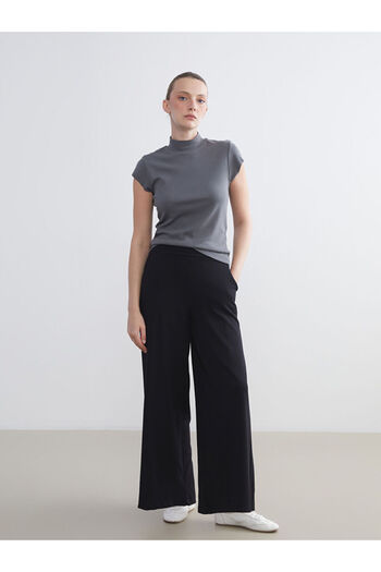 LC Waikiki Black Elastic Waist Wide Leg Women's Trousers