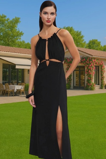 PayBuy Women's Maxi Bubble Crepe Woven Beach Dress Halter Neckline Summer's Indispensable Daily Use