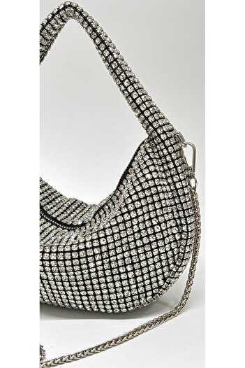 NAZART Women's Luxury Stone Diamond Black Evening Dress Clutch Chain Strap Hand Wedding Engagement Evening Bag