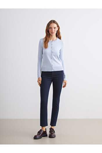 LC Waikiki Blue Crew Neck Women's Knitwear Cardigan