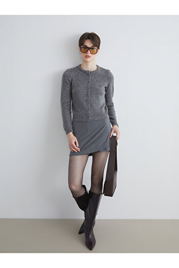 LC Waikiki Gray Crew Neck Women's Knitwear Cardigan