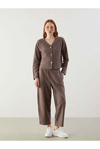 LC Waikiki Brown V-Neck Women's Knitwear Cardigan
