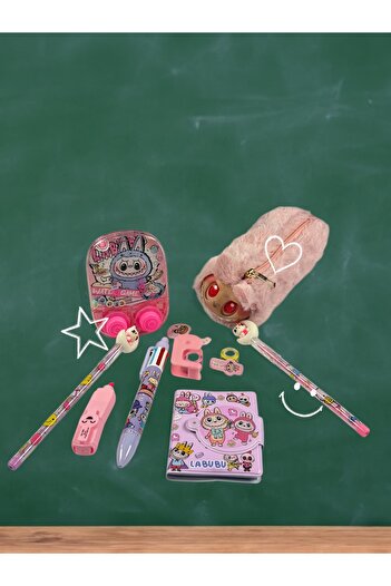 TAROS KIRTASİYE Labubu School Set Cute Stationery Set – Pen Holder, Notebook, Pens, Game Water Bottle & Accessories