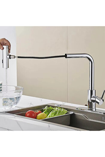OEM Stainless steel kitchen faucet with waterfall pull-out shower, silver finish, single-lever, MZ-6016, Grey