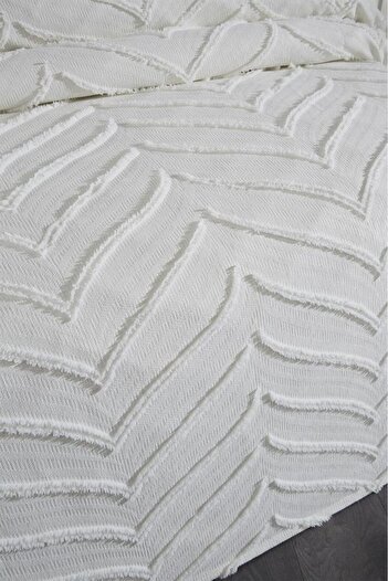 bursa çeyiz Fish Scale 3 Piece Double Pique Set Cream