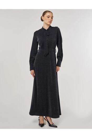 Kayra Scarf Collar Stylish Dress Black