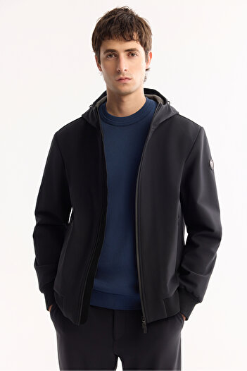 Avva Men's Black Unpadded Ribbed Slim Coat A52Y6100