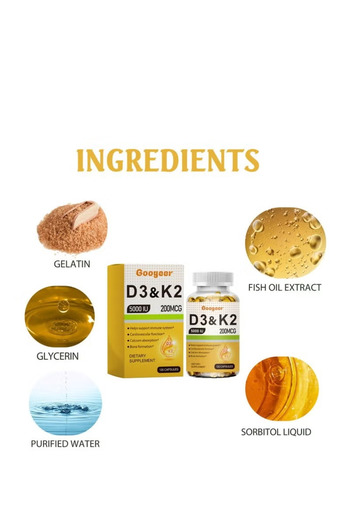 Googeer Vitamin D3 & K2, 5,000 IU/200 mcg 120 Veg Capsules