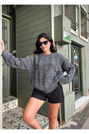 NZL TEKSTİL Dgn's Hair Braided Circle Neck Soft Textured Women's Knitwear Sweater