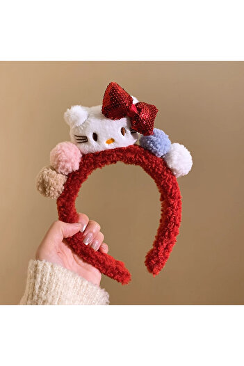 Miniso Hello Kitty Cute red Hello Kitty face wash hairband women's hairpin plush headband hair accessories